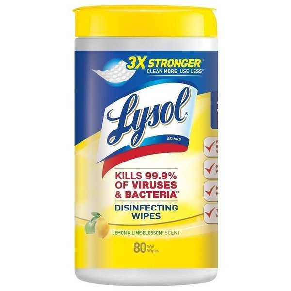 Lysol Disinfecting Wipes, 8 in L, 7 in W, Lemon and Lime Blossom 77182